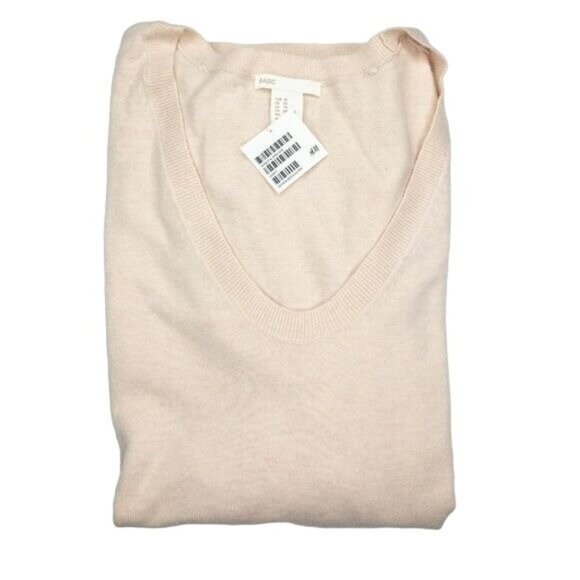 H&M Womens V-Neck Long Sleeve Light Pink Sweater - Picture 3 of 5